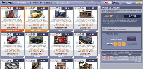 Painel de lances do marketplace para leil&otilde;es online