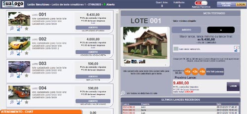 Painel de lances do marketplace para leil&otilde;es simult&acirc;neos