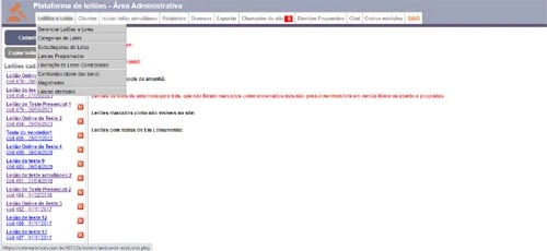 Painel administrativo do sistema para leil&otilde;es